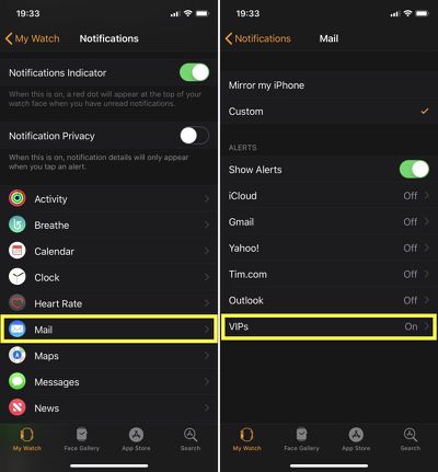 VIP alerts apple watch